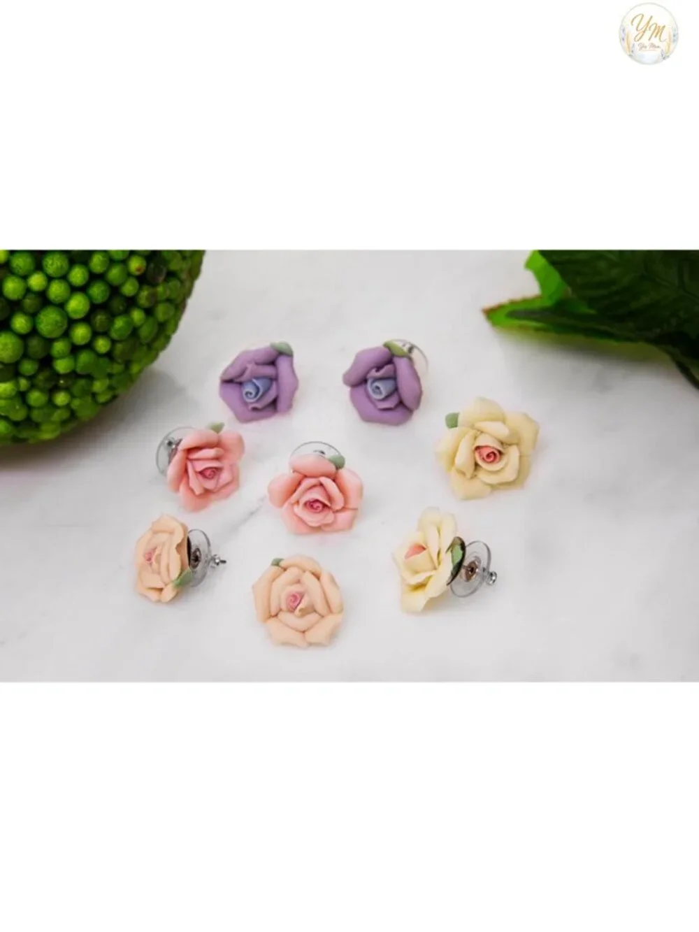 Handcrafted Porcelain Rose Post Earrings for Women